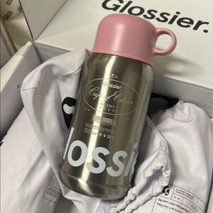 Glossier Holiday 2025 16 oz. Classic Tumbler Thermos Exclusive Pink/Silver